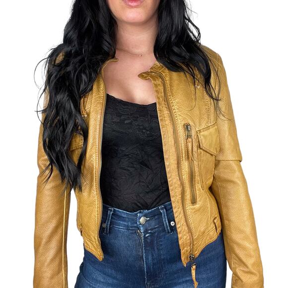 90s Members Only Women's Tan Brown Camel Vintage Motto Biker Jacket Small - Picture 9 of 12